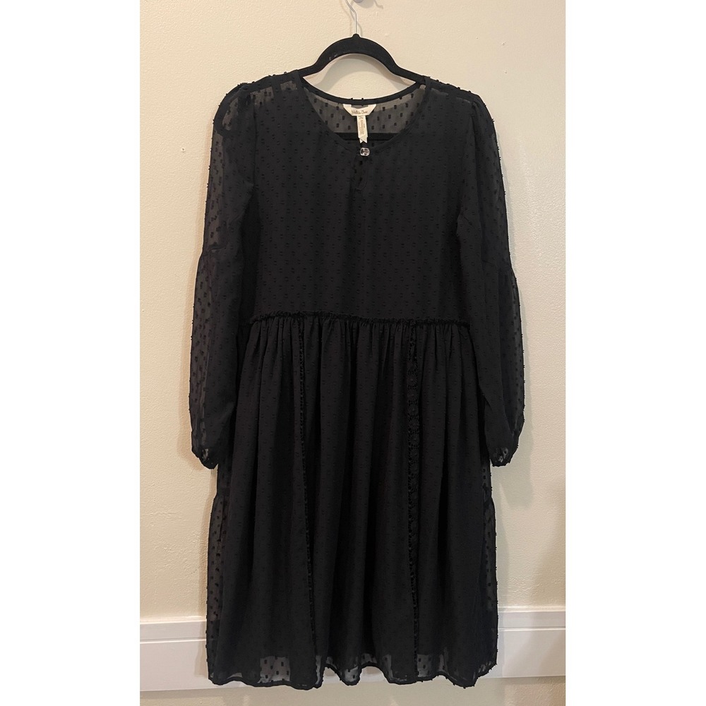 Matilda‎ Jane Dress Womens Medium Black Swiss Dot Long Sleeve Ruffle